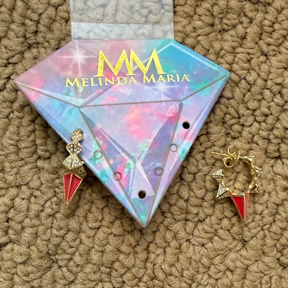 Melinda Maria Gold Hoop Earrings with Red Enamel Drops